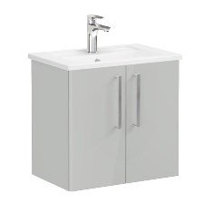 Vitra Root 66370 Lavabo Dolabı, Kapaklı, 60 Cm, Dar, Parlak İnci Grisi, Köşeli Lavabolu